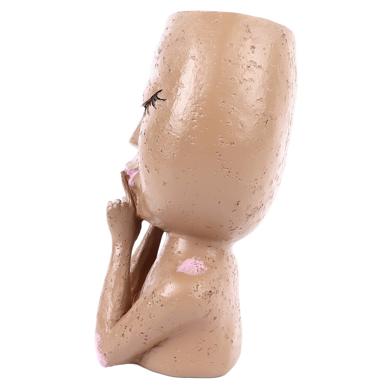 Girl Head Flowerpot Fadeless Durable Resin Face Planter Decorative Succulent