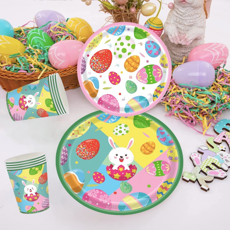 16Pcs Easter Party Paper Plates,Green 9 inch Paper Plate Happy
