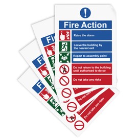 Ancable 4Pcs Fire Action Notice Vinyl Signs - Fire Evacuation Signs
