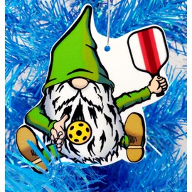 Pickleball Ornament - Gnome Themed Pickleball Player Christmas Ornament