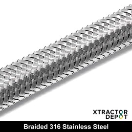 Xtractor Depot 3/8" FJIC High Pressure Hydraulic Hose, Braided Stainless Steel SS316, PTFE Lining, 6 Feet Length
