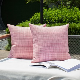 Kevin Textile Pack of 2 Decorative Outdoor Waterproof Throw Pillow Covers Stripe Pillowcases Valentines Day Modern Cushion Cases for Gifts Patio Couch Bench 16 x 16 Inch Pink