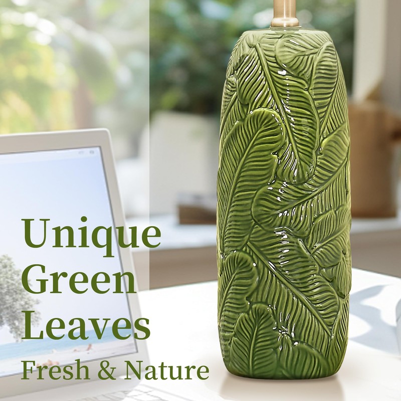 EUO 25” Green Lamps Set of 2 with Leaves Design