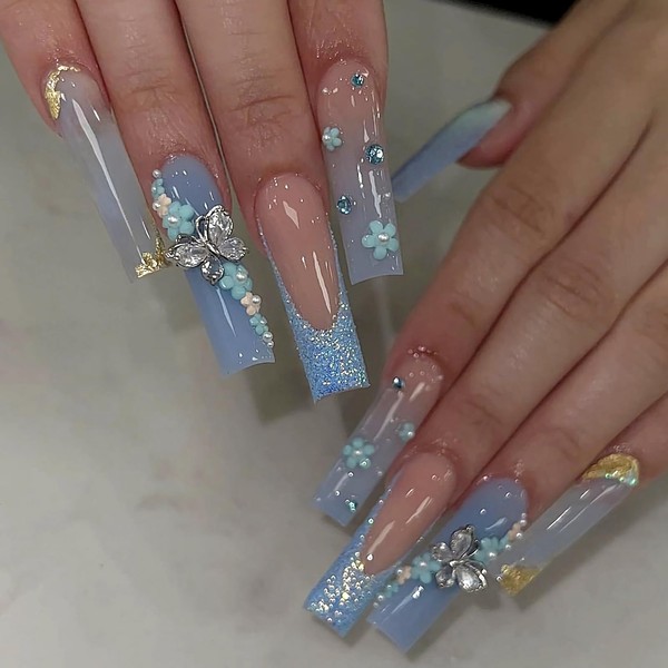 MISUD Square Press on Nails Long Squoval Fake Nails Glossy