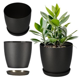 Kadax Flower pot, plant pot with saucer, round plastic matt flower pot for cacti, ferns, shiny planter for balcony, home and terrace