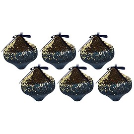 6 x Sequin Navy Blue Gold Christmas Tree Baubles Decorations - Lantern