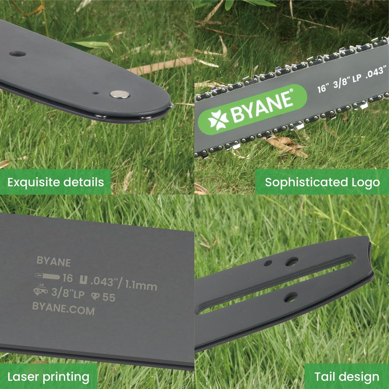 BYANE 16 Inch Chainsaw Bar and Chain Combo, 3/8" LP