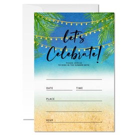 ZYQFN 20 Lets Celebrate Beach Party Invitations, Summer Beach Theme Invite Cards with Envelopes, 4x6 Inch Fun Invites for Adult Kid Birthday Anniversary. (087)