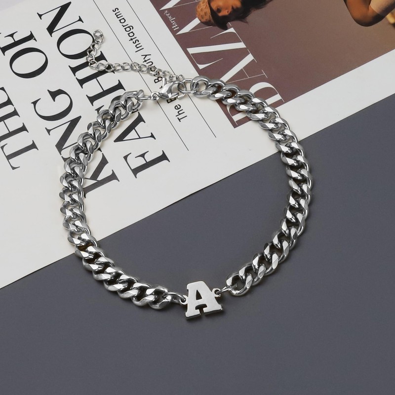 GIFT4U Silver Cuban Link Initial Bracelet - Chain Bracelet for