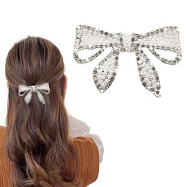 Rhinestone Pearl Bow Hair Barrettes Sparkling Bling Barrettes for Hair Bows Accessories Metal French Clips Hairpins Decorative Pearl Bow-knot Clips Ponytail Holders for Women