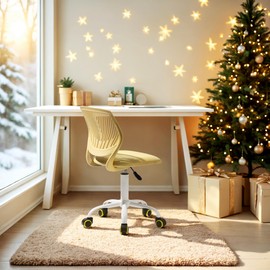 Homy Casa Students Computer Task Chair for Boys and Girls, Height Adjustable Armless Study Chair for Children, 360° Swivel Low-Back Task Chair for Home/Bedroom/School (Light Yellow)