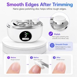 Electric Nail Clippers, 3-Speed Automatic Nail Trimmer for Fingernails and Toenails, Dual-Blade Cutter with LED Light, Polisher and Debris Storage for