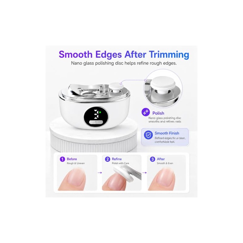 Electric Nail Clippers, 3-Speed Automatic Nail Trimmer for Fingernails and
