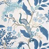 White Blue Tropical Tree Branches Leaves Flowers Peacock Botanical Wallpaper