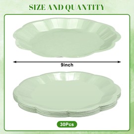 NatNarr 30pcs Sage Green Paper Plates, 9inch Scalloped Sage Green Dessert Dinner Plates Cute Party Plate Disposable Greens Party Supplies for Wedding, Baby Bridal Shower, Birthday