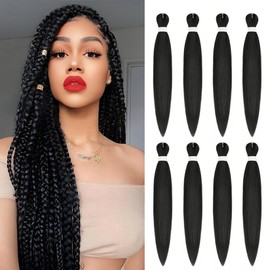 Pre Stretched Black Braiding Hair 26 Inch 8 Packs, Professional Soft Yaki Texture Natural Black Braiding Hair with Crochet For Twist Braiding Extensions(1B)