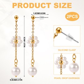 1 Pair Pearl Drop Earrings for Women, Alloy Gold Daisy Pearl Earrings Trendy Simple Statement Dangle Earrings Jewelry Accessories for Wedding Bridal Birthday Gift Prom Jewelry