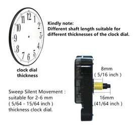 Youngtown 12888 Sweep Silent Clock Movement Mechanism with 2 Sets Small Hands 16mm(41/64 inch) Shaft Length 8mm (5/16 inch) Thread Length.