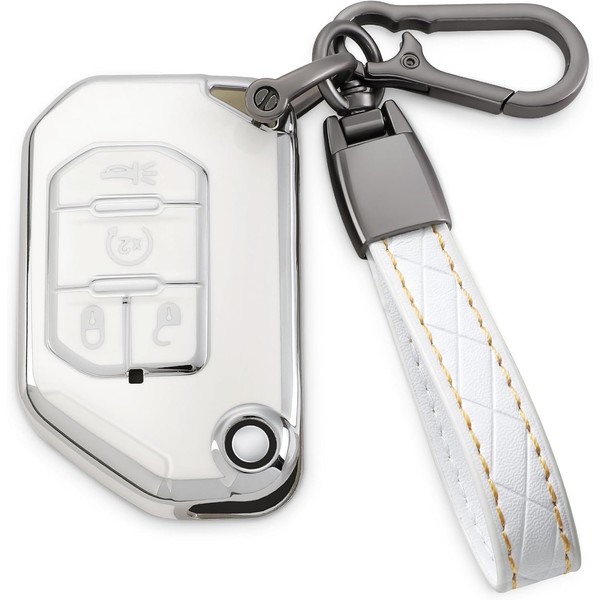 TOGAFEY Compatible with Jeep Key Fob Cover,Leather Keychain Soft TPU