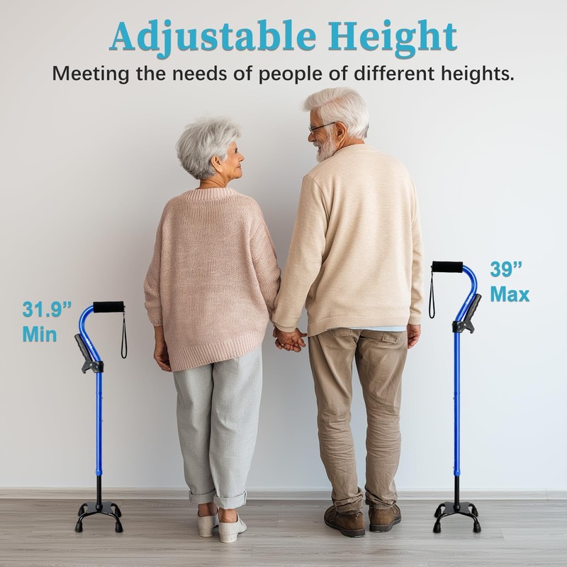 AOHHL Quad Walking Cane Foldable Adjustable Portable Stick Men &