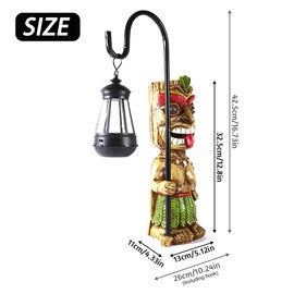 MIBUNG 16.7" H Tiki Decor Garden Statue,Large Lantern Tiki Figurine with Solar Lights,Hawaiian Tiki Man Outdoor Patio Yard Lawn Bar Party Beach Pool Pond Halloween Christmas Decoration Ornament Gifts