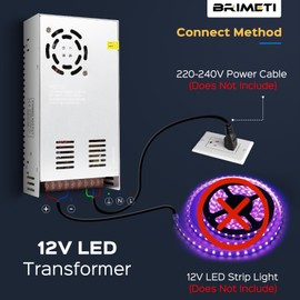 Switching Power Supply 12V 360W, BRIMETI LED Driver Transformer AC 120V to 12V DC 30A Low Voltage Converter Constant Voltage Adapter for Indoor LED Strip Light Cabinet Lights