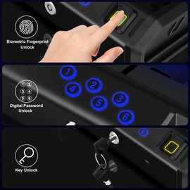 Gun Safe, Biometric Gun Safes for Handgun with 3 Ways Unlock Fingerprint Digital PIN Key Fingerprint Quick Access Pistol Safe for Car Nightstand Living Room