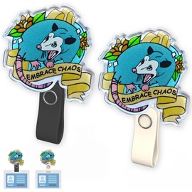 2 Pack Embrace Chaos Opossum Magnetic ID Badge Holder with Name Badge, Magnetic Badge Holder Clip for Office Workers, Teachers, Doctors, Nurses, Black & Beige