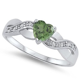 925 Sterling Silver Faceted Natural Genuine Green Emerald Infinity Knot Heart Promise Ring Size 9