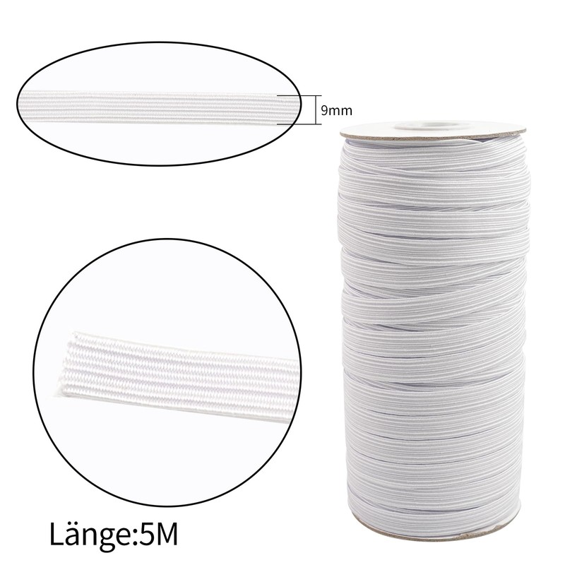 BOKFJBP Elastico da 9 mm, 50 m, colore bianco, 9