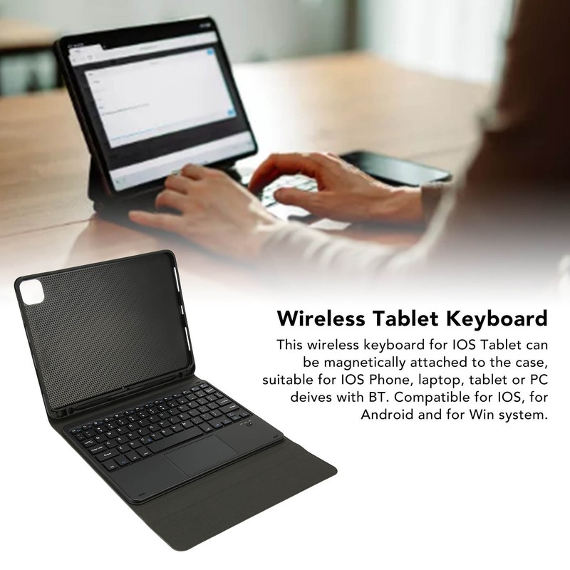 Tablet Keyboard Trackpad Magnetic Auto Sleep Kickstand Pencil Holder Wireless