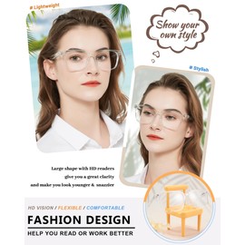 MARE AZZURO Large Reading Glasses 1.25 Women Fashion Readers 1.00 1.25 1.50 1.75 2.00 2.25 2.50 2.75 3.00 3.50 4.00 5.00 6.00 (Transparent, 125)