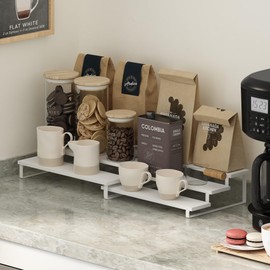 Furinno Ravel 3-Tier Multipurpose Expandable, Nestable Kitchen Counter Spice Rack Organizer, Set of 2, White/White