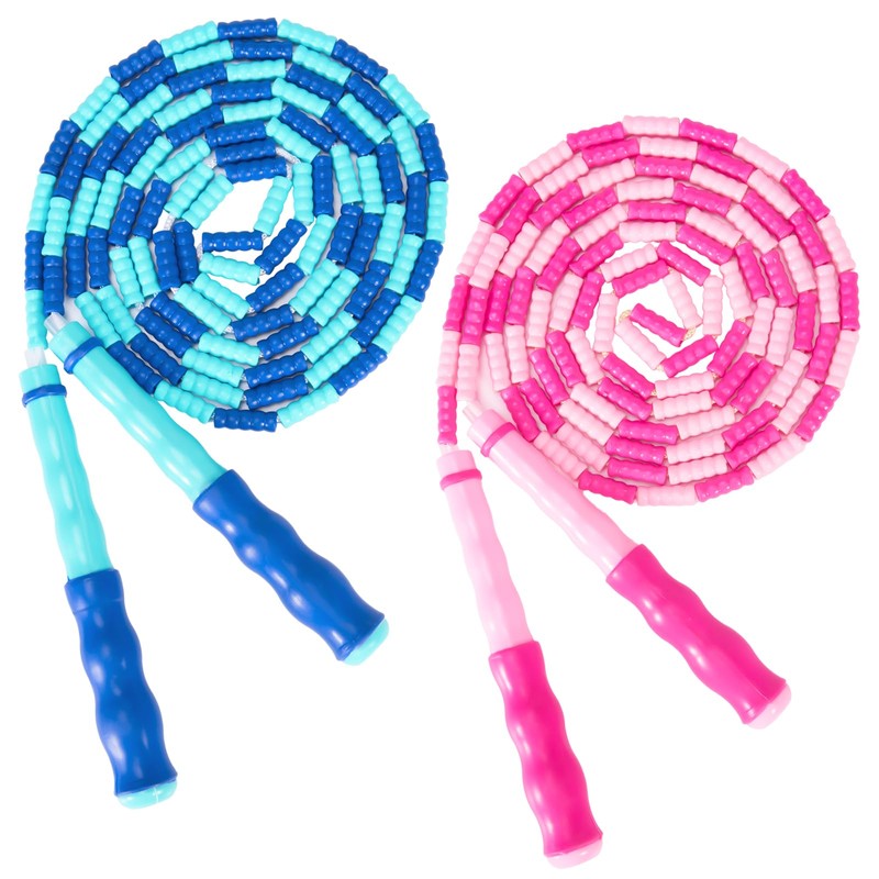 2 Pack Jump Rope for Kids, Adjustable Tangle-Free Soft Beaded