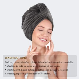 KinHwa Quick Dry Hair Towel for Women Super Absorbent Hair Drying Towel for Curly, Long, Thick Hair Anti-frizz Large Size (2 Pack, Gray)