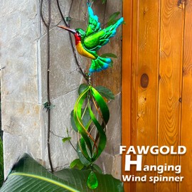 Fawgold Wind Spinner Hummingbird Kinetic Wind Spinners Metal Decorations Outdoor Hanging Spinner for Yard and Garden,Garden Decor Crafts Ornaments Gift