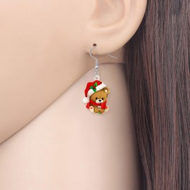 NEWEI Acrylic Brown Doll Bear Earrings Print Cute Dangle Drop for Women Funny Gifts Jewelry (Christmas Doll Bear)