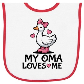 inktastic My Oma Loves Me Grandkids Baby Terry Cloth Bib White and Red 4665b