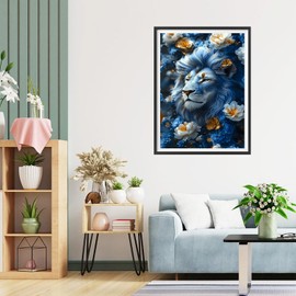 QQYRHN Lion Diamond Painting Kits for Beginners Adults, 5D Lion Diamond Art Kits, DIY Round Full Drill Flowers Diamond Dots Diamond Gem Art with Painting Kits for Home Wall Decor 12 x 12 Inches