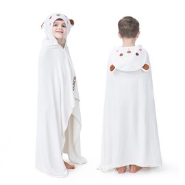 ZIONOR Hooded Bath Towel for Kids - 50''L x 35''W Extra-Large Hooded Towels for Big Kids 6-10, Kids Beach Towels Made from Bamboo Rayon, Suitable for Bath, Pool, Beach(White Bear)