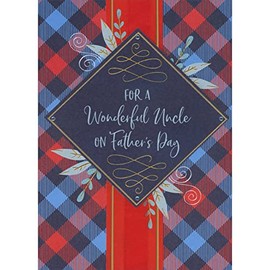Designer Greetings Blue Diamond Shaped 3D Banner, Gems and Red Ribbon on Tartan Pattern Hand Decorated Father's Day Card for Uncle