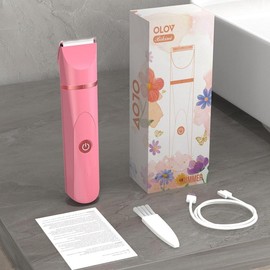 OLOV Electric Body Hair Shaver -Groin Hair Trimmer, Private Ball Hair Trimmer for Men and Women - Replaceable Ceramic Head, USB Rechargeable, Waterproof Hygienic Shaver Safe and Fast Gift Cordless:_Basic Pink (Without dock and nose trimmer)  GTIN