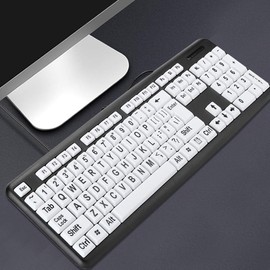 Luqeeg Large Print Computer Keyboard, USB Wired Keyboard, Standard 104 Keys Black White High Contrast Keyboard with White Large Print Keys, Low Vision Keyboard Old People Keyboard(Black)