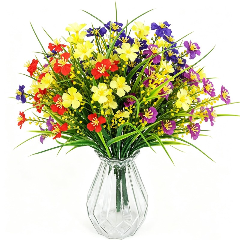 ADORAMOUR Decorative Artificial Flowers Fake Spring Grass Daisies Bouquet