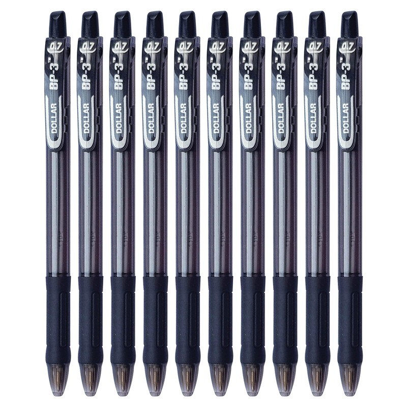 Retractable Ballpoint Pens, BLACK, Pack of 10, Fine Point (0.7mm),