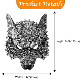 Cupimatch Steampunk 3D Werewolf Mask: Half-Face Animal Masquerade Mask for Men Cosplay Party Mask