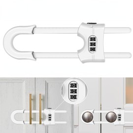 Reusable Cabinet Locks, Child Lock Sliding Cabinet Lock, U-Shape Adjustable 3-Digit Password Combination Locks for Kitchen Cabinets and Cabinets, Install without Drilling or