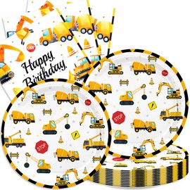 40Pcs Happy Birthday Construction Party Supplies For 20 Guests - Including Disposable Plates And Napkins for Boys Kids Construction Excavator ThemeParty Decorations