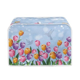 JEOCODY Toaster Oven Covers - Extra Large Blue Flower Bread Maker Cover, Fits Most Standard 2 Slice Toasters
