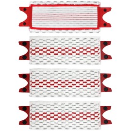 4 PCS Microfiber Floor Mop Pads Replacement, 18 X 14.2 X 5.5 Inch, White/Red,for use with Spray System, Microfiber, Ideal for parquet & Laminate